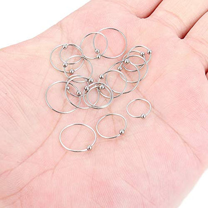 22G Thin Nose Rings Hoops 316L Surgical Steel Captive Bead Septum Nose Hoop Rings Eyebrow Lip Rings Cartilage Helix Rook Daith Earring Piercing Jewelry For Men Women 8mm - color: 18PCS - Silver