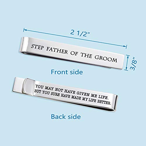 Father of the Bride and Groom Gifts - Wedding Tie Clips for Groomsmen From the Bride - Stainless Steel Tie Bars - color: Step Father of The Groom - White