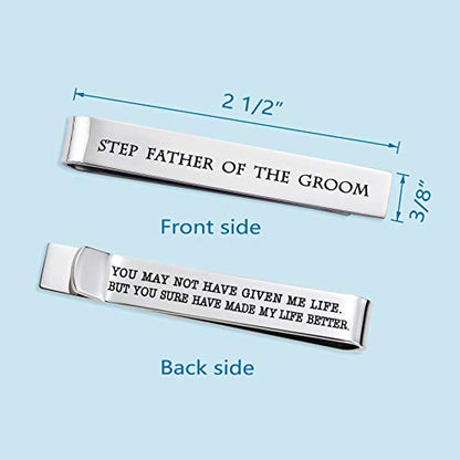 Father of the Bride and Groom Gifts - Wedding Tie Clips for Groomsmen From the Bride - Stainless Steel Tie Bars - color: Step Father of The Groom - White