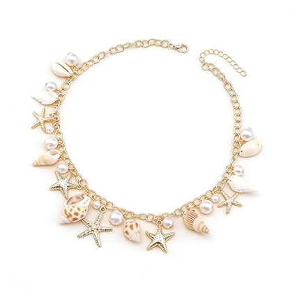 Shell Starfish Necklace Bracelet for Women Conch Statement Chunky Necklace Mermaid Costume Beach Jewelry - color: necklace