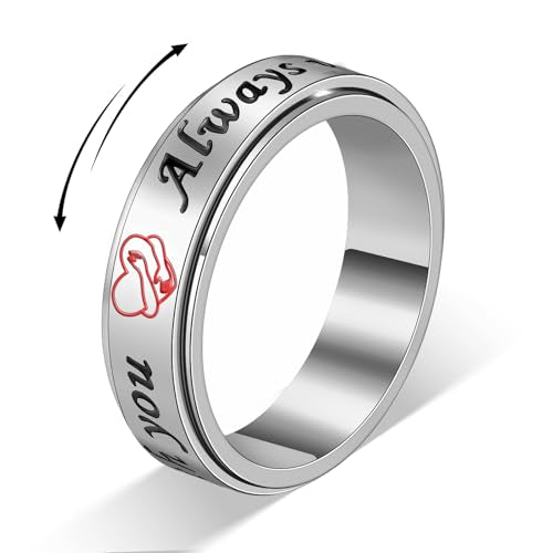 Fidget Spinner Ring for Women - 18K Gold Plated Stainless Steel Hug Ring with Always with You Message - Anniversary Engagement Birthday Graduation Gifts - color: Silver
