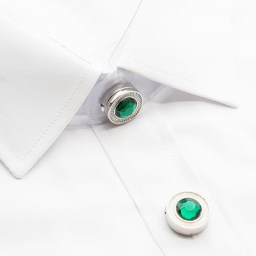 Mens Button Covers Tuxedo Shirt Cufflinks Alternative | Fake cufflinks and alternative fashion jewelry accessories for mens formal business dress shirts suits and groomsmen - color: H Silvery Benzar Green