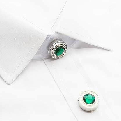Mens Button Covers Tuxedo Shirt Cufflinks Alternative | Fake cufflinks and alternative fashion jewelry accessories for mens formal business dress shirts suits and groomsmen - color: H Silvery Benzar Green