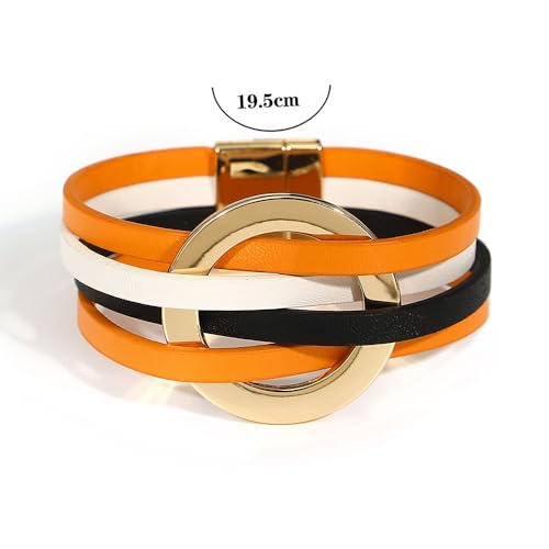 hotoo Circle Charm Bracelets for Women Handmade Leather Wrap Bracelets for Couples Friendship Bracelet Bohemian Cuff Bangle Boho Jewelry Gift - color: New Orange