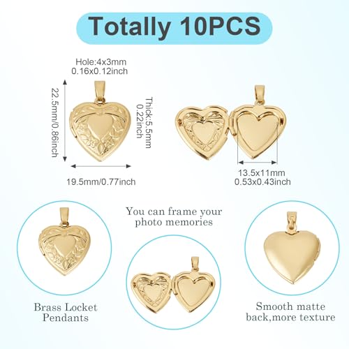 Craftdady 18K Gold Plated Brass Photo Locket Frame Pendants Charms for Necklaces Personalized Jewelry Crafts Making - size: 22.5x19.5mm Heart c