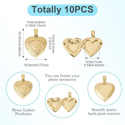 Craftdady 18K Gold Plated Brass Photo Locket Frame Pendants Charms for Necklaces Personalized Jewelry Crafts Making - size: 22.5x19.5mm Heart c