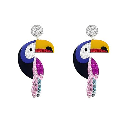 Cute Acrylic Tropical Fish Earrings Creative Parrot Hornbill Drop Dangle Earrings Stylish Animal Statement Earrings Daily Wear Jewelry for Women - color: Hornbill