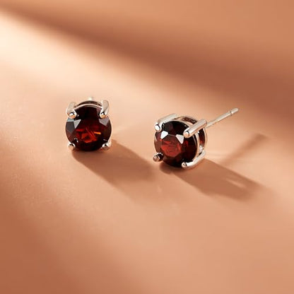 Amazon Essentials Sterling Silver Round Birthstone Stud Earrings - color: Red Garnet, January