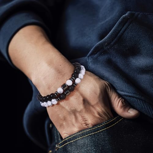 Giovanchi 4-12PCS Bracelets for Men, 8MM Mens Bracelets Lava Rock Black Obsidian Howlite Tiger Eye Beaded Natural Stone Bracelet Jewelry Gifts for Birthday Christmas - style: 4Pcs B