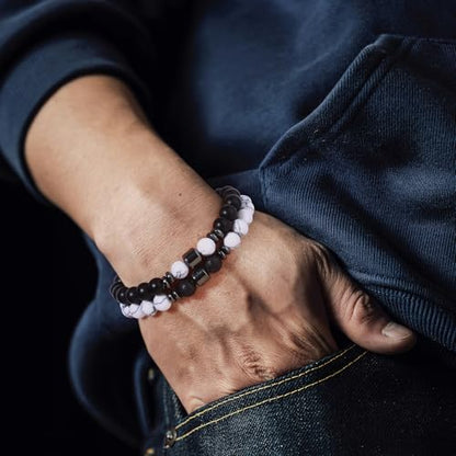 Giovanchi 4-12PCS Bracelets for Men, 8MM Mens Bracelets Lava Rock Black Obsidian Howlite Tiger Eye Beaded Natural Stone Bracelet Jewelry Gifts for Birthday Christmas - style: 4Pcs B
