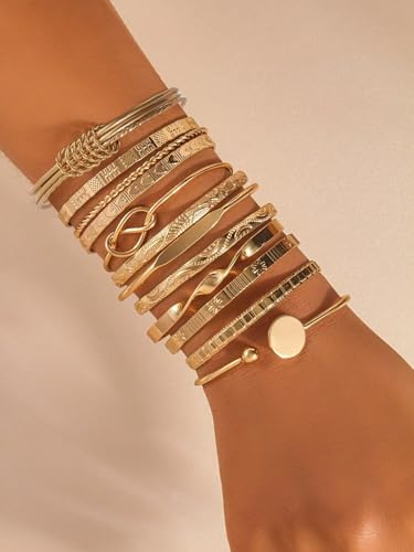 ÌF ME Gold Bangle Bracelets for Women, Indian Bangles Stackable Set, Multi Layer Textured 18K Gold Plated Chunky Bracelets Boho Jewelrys Set - style: B-12PCS adjustable Trendy bangles