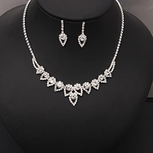 Silver Plated Elegant Necklace Earrings Bride Bridesmaid Jewelry Sets for Wedding Prom Crystal Jewelry Set for Women Costume Accessories - color: 04-Silver Plated