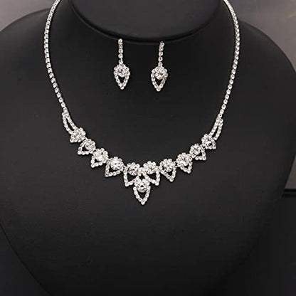 Silver Plated Elegant Necklace Earrings Bride Bridesmaid Jewelry Sets for Wedding Prom Crystal Jewelry Set for Women Costume Accessories - color: 04-Silver Plated