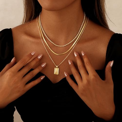 Layered Necklaces for Women 14K Gold Plated Stack Circle Pendant Trendy Long Chain Stackable Handmade Coin Necklace Set Dainty Gold Stacked Jewelry Gifts - color: Gold-7