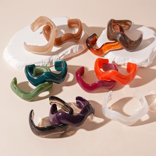 Creative Wave-shaped Opening Cuff Bracelets Statement Colorful Geometric Chunky Bangle Bracelets Acrylic Resin Irregular Wristbands for Beach Vacation Jewelry - color: Rose Red