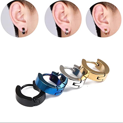Stainless Steel Hoop Earrings for Women Men Minimalist Huggie Earrings Gold Silver Black Hypoallergenic Small Round Earrings - color: 5 Pairs