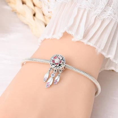 Pandach 925 Sterling Silver Charms Beads for Bracelets and Necklaces Butterfly and Headphones Pendants Clover Charms Jewelry Gift for Women - style: Sakura Charm