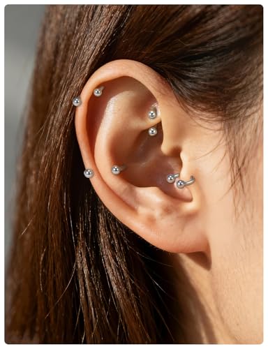 20G 18G 16G 14G 12G ASTM F136 Titanium Horseshoe Septum Nose Ring Piercing Jewelry Circular Barbell Helix Snug Tragus Rook Daith Cartilage Earring Lip Ring Hoop Piercing Jewelry for Women Men - style: 16G, 6mm 8mm 10mm 12mm Length, Ball+Spike