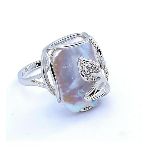 GIGB PBDK Gold Plated Baroque Pearl Ring for Women Fashion Chunky Irregular Pearl Knuckle Statement Ring Minimalist Promise Ring Bridal Wedding Charm Jewelry - color: Silver2