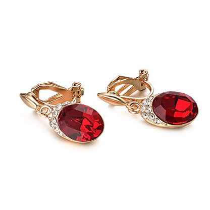 Yoursfs Wedding Clip on Earrings For Women 18K Gold Plated Halo Big Austrian Crystal Dangle Earring Birdal Jewelry - color: Red