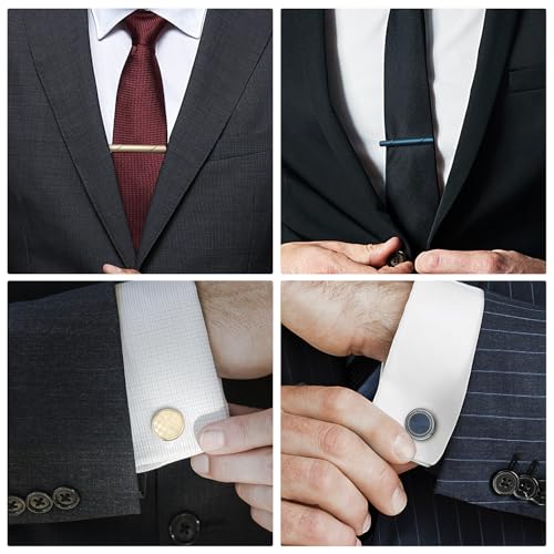 wynameleri Cufflink and Tie Clip Set for Men, 12 PCS Necktie Bars and Cuff Links Formal Business Dress Shirts Buttons Case Packed - color: B0408039