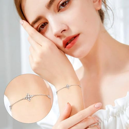 FLYOW 925 Sterling Silver Good Luck Irish Jewelry Triquetra Trinity Celtic Witches Knot Bracelet for Women - color: Silver - Cubic Zirconia