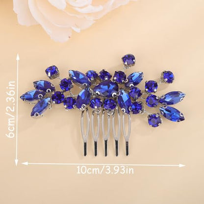 Dainty Teardrop Rhinestone Crystal Wedding Hair Comb Handmade Hair Side Comb Women Girls Wedding Headpiece Silver Gold Wedding Hair Accessories for Brides Bridesmaid (blue) - color: blue