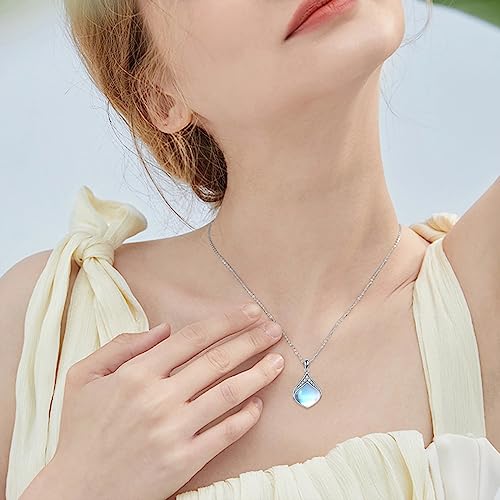YAFEINI Teardrop Necklace Sterling Silver Filigree Irish Pendant Necklace Natural Stone Moonstone/Lapis Lazuli/Larimar/Moss Agate Necklace Jewelry - color: Moonstone teardrop necklace with cz