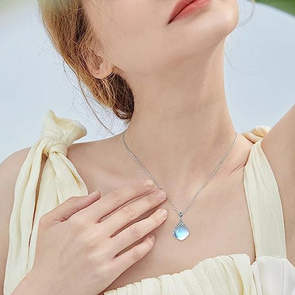 YAFEINI Teardrop Necklace Sterling Silver Filigree Irish Pendant Necklace Natural Stone Moonstone/Lapis Lazuli/Larimar/Moss Agate Necklace Jewelry - color: Moonstone teardrop necklace with cz