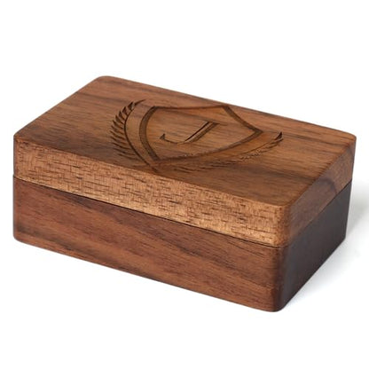 Mens Initial Cufflinks and Tie Clip A-Z Alphabet Letter Black Stainless Cuff Links Tie Bar with Engraved Walnut Wood Box Groom Groomsman Wedding Set - style: Classic-J