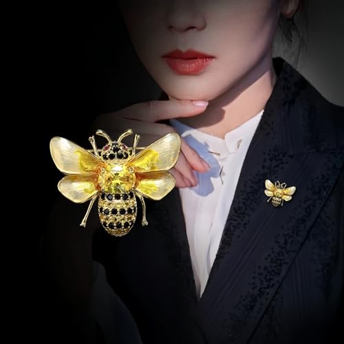 Rhinestone Bee Brooch Pin for Women Girls Gold Plated Fashion Cute Animal Insect Vintage Crystal Honeybee Bumblebee Brooches Lapel Pin Dress Accessories Wedding Christmas Jewellery Gift
