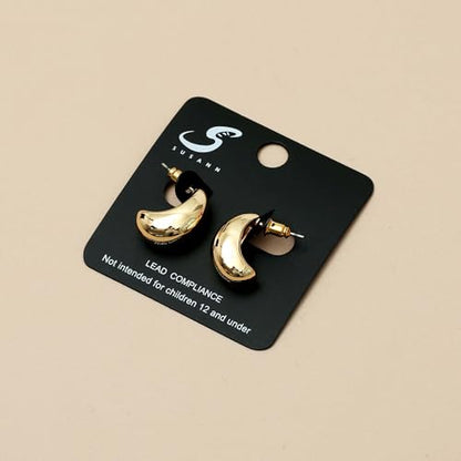 Small Chunky Gold Hoop Earrings For Women, 14k Gold Thick statement huggie hoop earrings Trendy Hoop Earrings Set Hypoallergenic Fashion Earrings - color: Gold -Bean