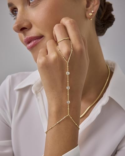PAVOI Hand Chain Bracelet for Women, 14K Gold Plated Adjustable Ring Chain | Hand Chain Bracelet, Ring Bracelet Hand Chain, Arm & Body Jewelry - style: Bezel