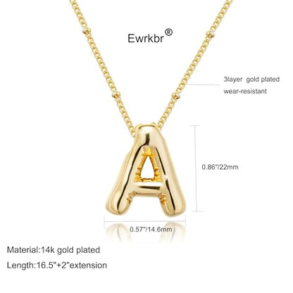 Ewrkbrㅤ Initial Necklaces for Women, 14k Gold Plated Bubble Letter Necklace Chunky Gold Necklace Dainty Charm Initial Necklaces for Women Trendy Custom Preppy Stocking Stuff Necklace Christmas Gifts - color: Gold, style: R