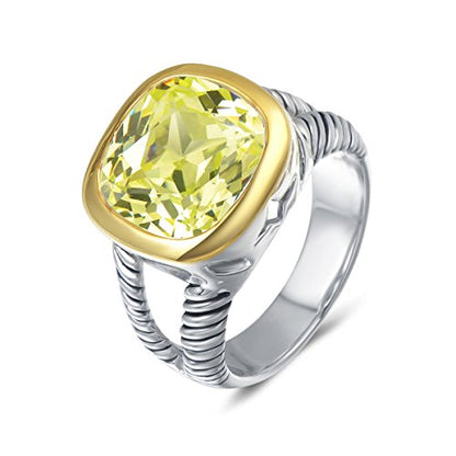 UNY JEWEL Twisted Cable Wire Two Tone Cusion Cut CZ Statement Ring Designer Inspired Fashion Love Antique Women Jewelry Gift - color: Peridot