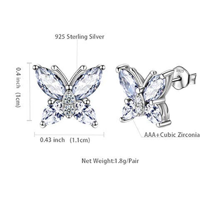 Butterfly Birthstone Stud Earrings - Women 925 Sterling Silver Butterflies Birthstone Stud Earrings Birthday Gift for Women - color: D.April