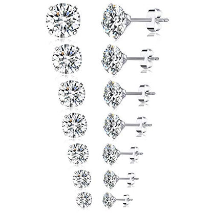 7 Pairs 18G 20G Stainless Steel Stud Earrings Round Cubic Zirconia Barbell Earring Set For Men Women 2MM-8MM Silver Tone - style: A:7 Pairs,Butterfly Backs,20G