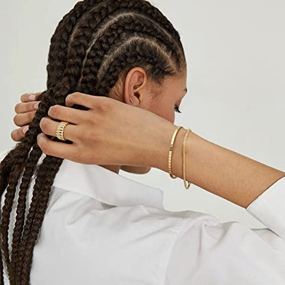 PERNNLA PEARL Dainty Gold Bar Bracelet for Women Simple Delicate Thin Cuff Bangle Hook Bracelet 18K Gold Plated Handmade Minimalist Jewelry - color: 12.Small Rectangle