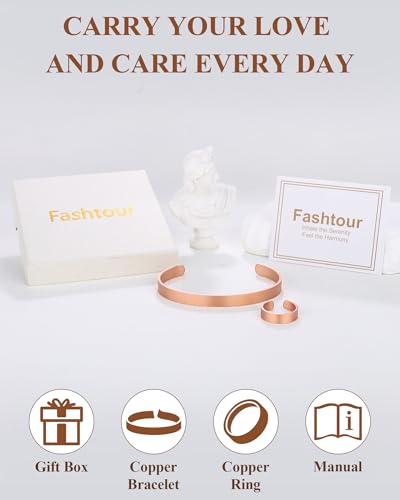 Pure Copper Bracelet and Ring Set – Copper Bracelet for Men & Women – 100% Solid, Raw & Uncoated Handmade Hammered Tibetan Cuff Bangle - color: copper024