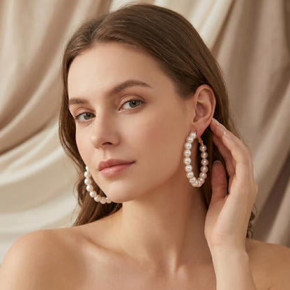 Large Hoop Pearl Earrings, Bridesmaid Pearl Circle Earrings | premium alloy+faux pearl, french hooks for a secure closure, geometric unique shapes, lightweight comfortable