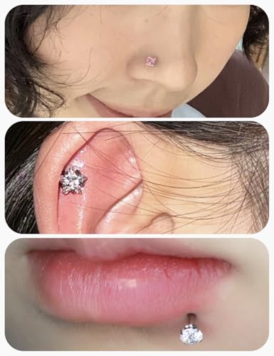 20G 18G 16G Threadless Nose Rings Studs Flat Back Earrings Surgical Stainless Steel Opal Nose Rings Stud Tragus Helix Conch Cartilage Earrings Piercing Jewelry For Women Men Hypoallergenic - style: 20G-8MM Bar