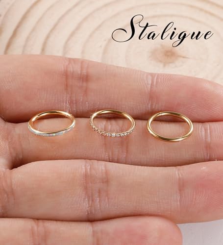 3pcs Nose Rings Hoops - 316L Surgical Steel Hinged Nose Hoops 16G/18G/20G CZ Clicker Septum Nose Ring Lip Helix Cartilage Hoop Earring Daith Rook Conch Body Piercing Jewelry for Women Men 8mm 10mm - color: Gold, size: 16 gauge(1.2mm)-10mm