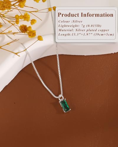 FUNEIA Diamond Necklaces for Women 14K Gold Plated Emerald Birthstone Necklace for Women Mothers Dainty Gold Necklace Blue Green Cubic Zirconia Pendant Necklace Birthday Gifts for Women Jewelry - color: 05. May(Emerald)-Silver