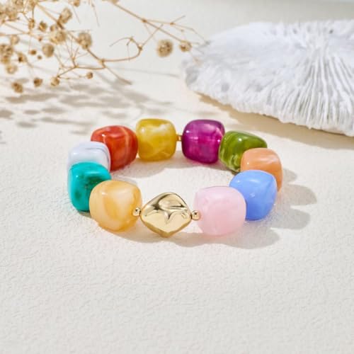 Bead Bracelet for Women Vibrant Color Resin Beads Bracelets Elastic Stretch Chunky Bracelet Boho Summer Beach Vacation Jewelry - color: Colorful