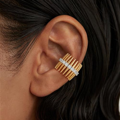 Sparkle Ear Cuff for Women, Non Piercing Single | 14K Gold Plated Brass, Clear Cubic Zirconia Accents, Fixed 3.8-3.9 mm Opening, Single Non-Piercing Cuff For Ear Stacks - style: Spike Sparkle