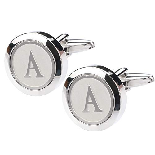 Mens Classic Stainless Steel Initial Cufflinks 26 Alphabet Initial Letter Cufflinks Business Wedding Shirts A-Z - style: A Silver