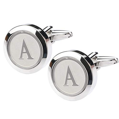 Mens Classic Stainless Steel Initial Cufflinks 26 Alphabet Initial Letter Cufflinks Business Wedding Shirts A-Z - style: A Silver
