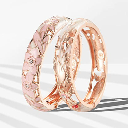 UJOY Handcraft Cloisonne Jewelry Bracelet Colorful Enamel Butterfly Flower Bird Hollowed Spring Hinged Cuff Bangles Women Gifts Pack in Box 88A11 - color: A11/A31-2 PCS-Cream Pink