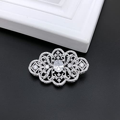 YOQUCOL Cubic Zirconia Crystal Rhinestone Wedding Brooch Pin for Women Brides Jewelry - color: B