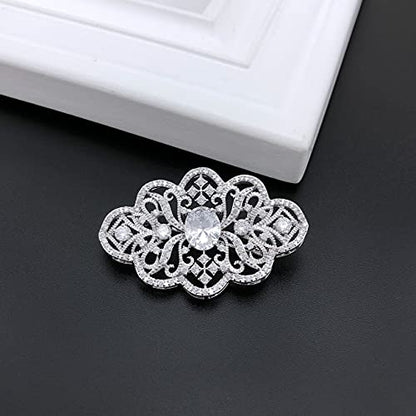 YOQUCOL Cubic Zirconia Crystal Rhinestone Wedding Brooch Pin for Women Brides Jewelry - color: B